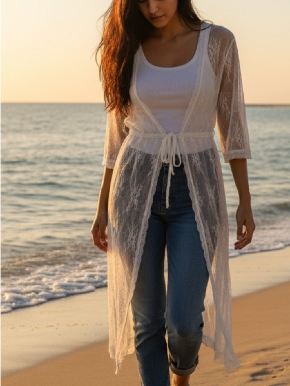 White Sheer Lace Duster Cover-Up